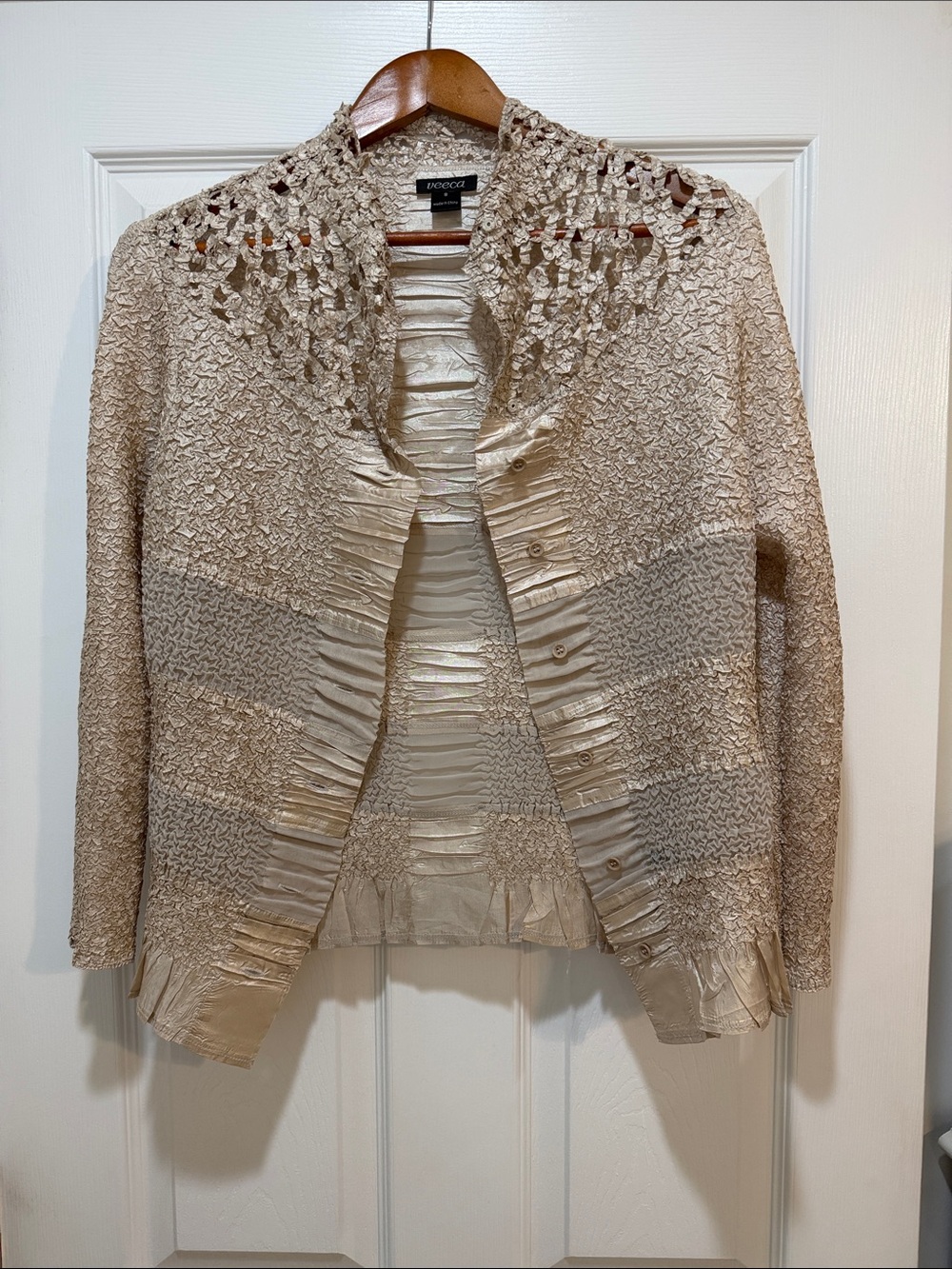 Enfocus Studio Cream Open-Weave Button Front Cardigan